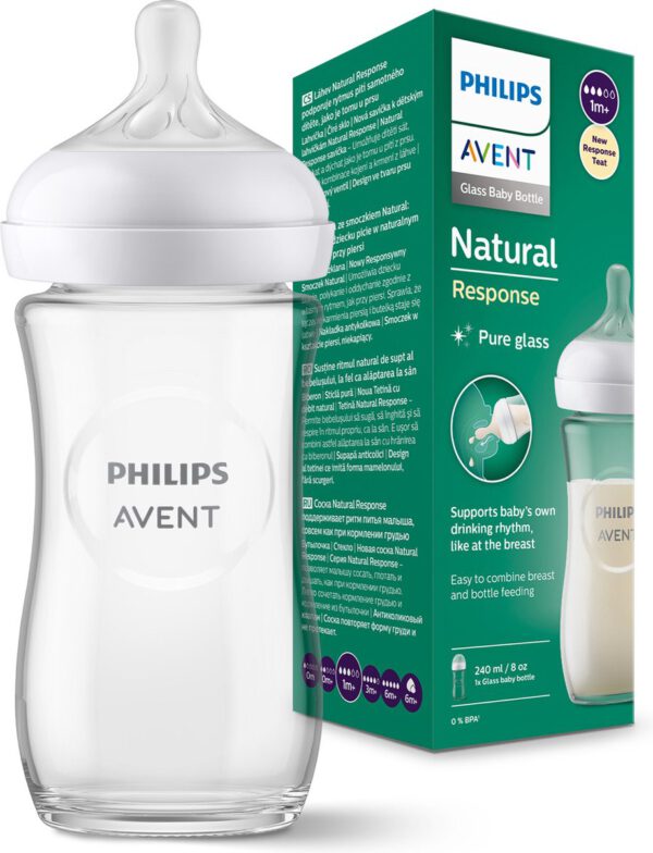 Philips Avent Natural Response Fles Glas 240ml – Flow 3 – BPS vrij- 1 fles - Afbeelding 2