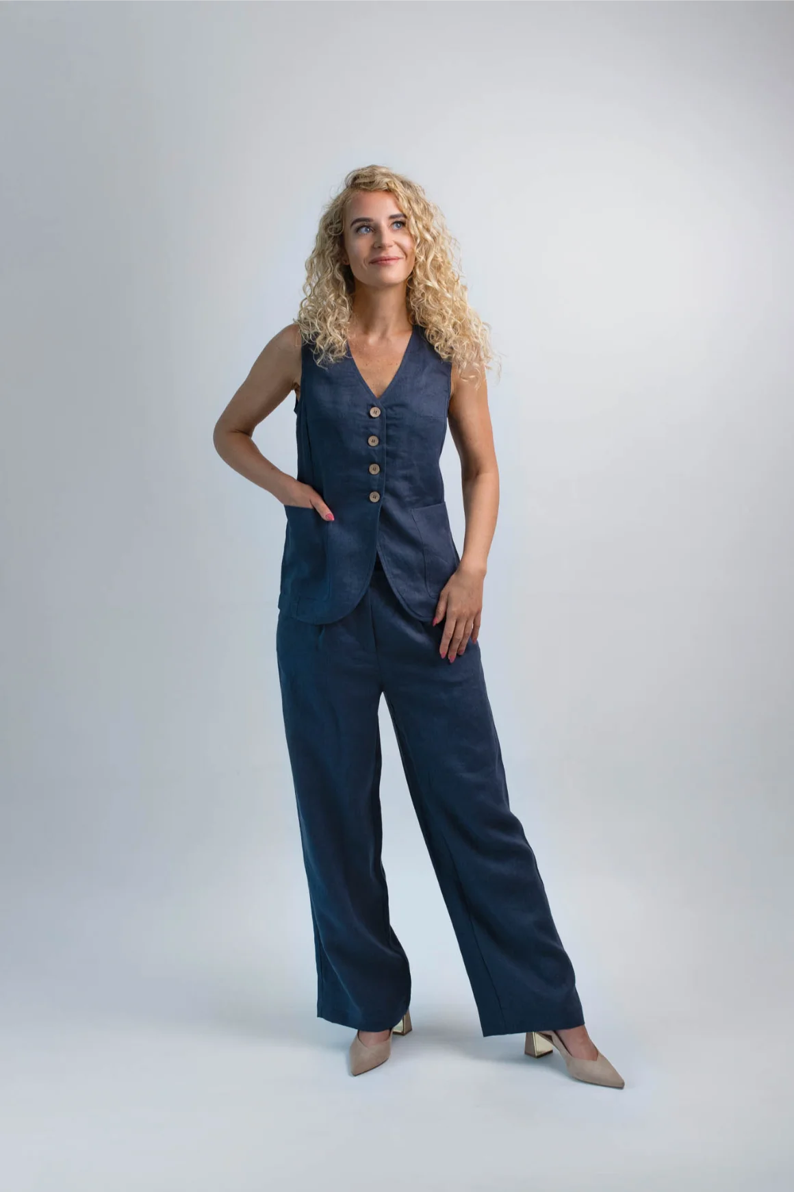 Linnen Set - Gilet en Broek Blauwgrijs Linnen Set - Gilet en Broek Blauwgrijs